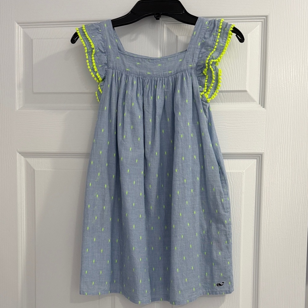 Vineyard Vines Light Blue Dress with Neon Green Accents